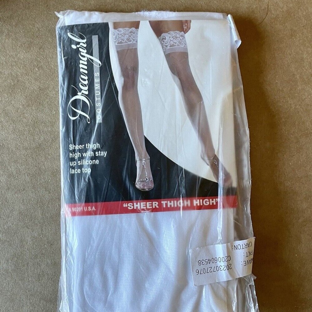 Dreamgirl Women's Sheer Thigh High with Lace Top - One Size White NEW